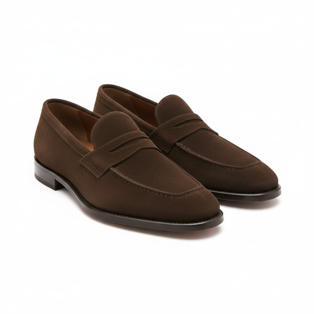Men's Brown Suede Moccasin Loafers - three-quarter-view