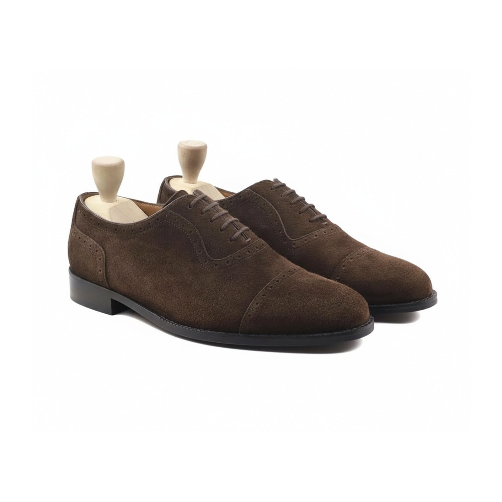 Men's Brown Suede Oxford Shoes - three-quarter-view