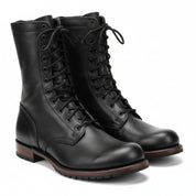 Men's Black Punk Combat Leather Boots - three-quarter-view