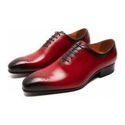 Men's Red Leather Brogue Dress Shoes - three-quarter-view