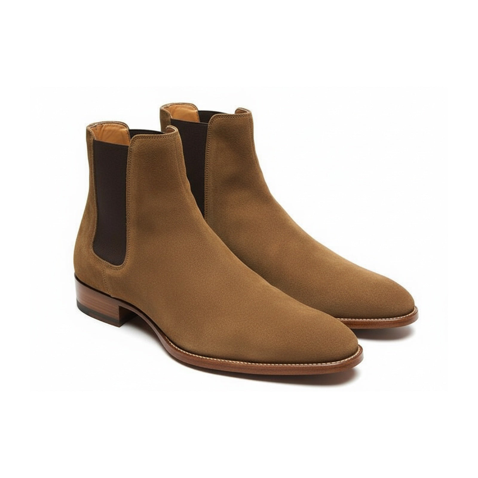 Men's Tan Suede Chelsea Ankle Boots - three-quarter-view