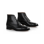 Men's Black Leather Brogue Dress Boots - three-quarter-view