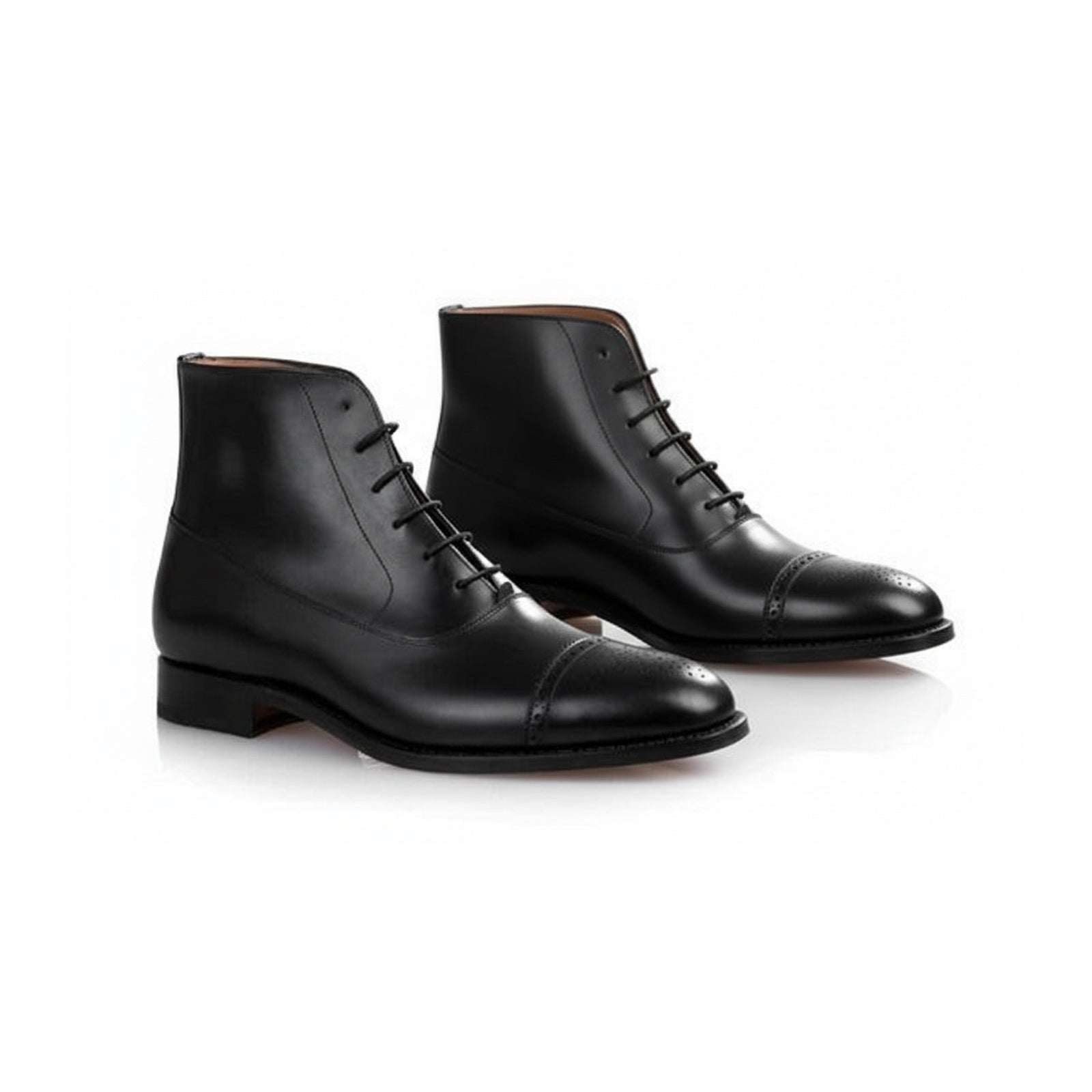 Men's Black Leather Brogue Dress Boots - three-quarter-view