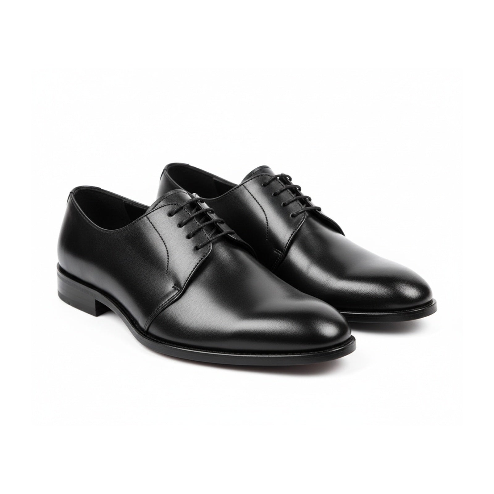 Men's Black Leather Lace-up Dress Shoes - three-quarter-view