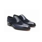 Men's Black Suede & Leather Wingtip Shoes - three-quarter-view