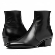 Men's Black Leather High Heel Dress Boots - three-quarter-view