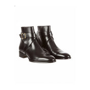 Handmade Mens Black Leather Boots, Men Black Jodhpurs Leather Boot - three-quarter-view