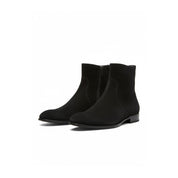 Handmade Mens Black Side Zipper Suede Leather Boots, Mens Ankle High Suede - three-quarter-view