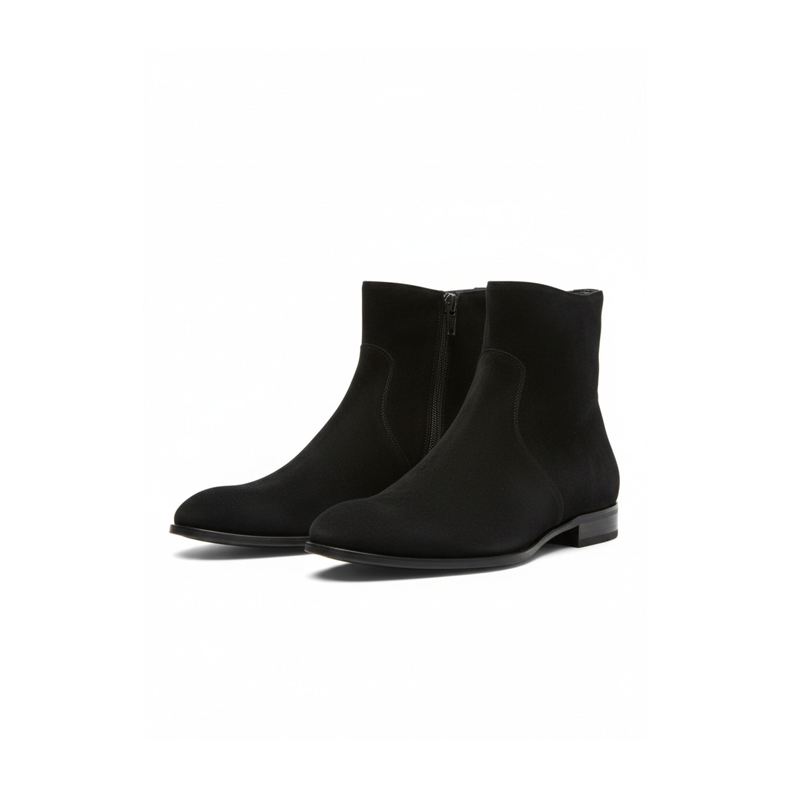 Handmade Mens Black Side Zipper Suede Leather Boots, Mens Ankle High Suede - three-quarter-view