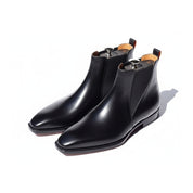 Men's Black Leather Square Toe Chelsea Boots - three-quarter-view