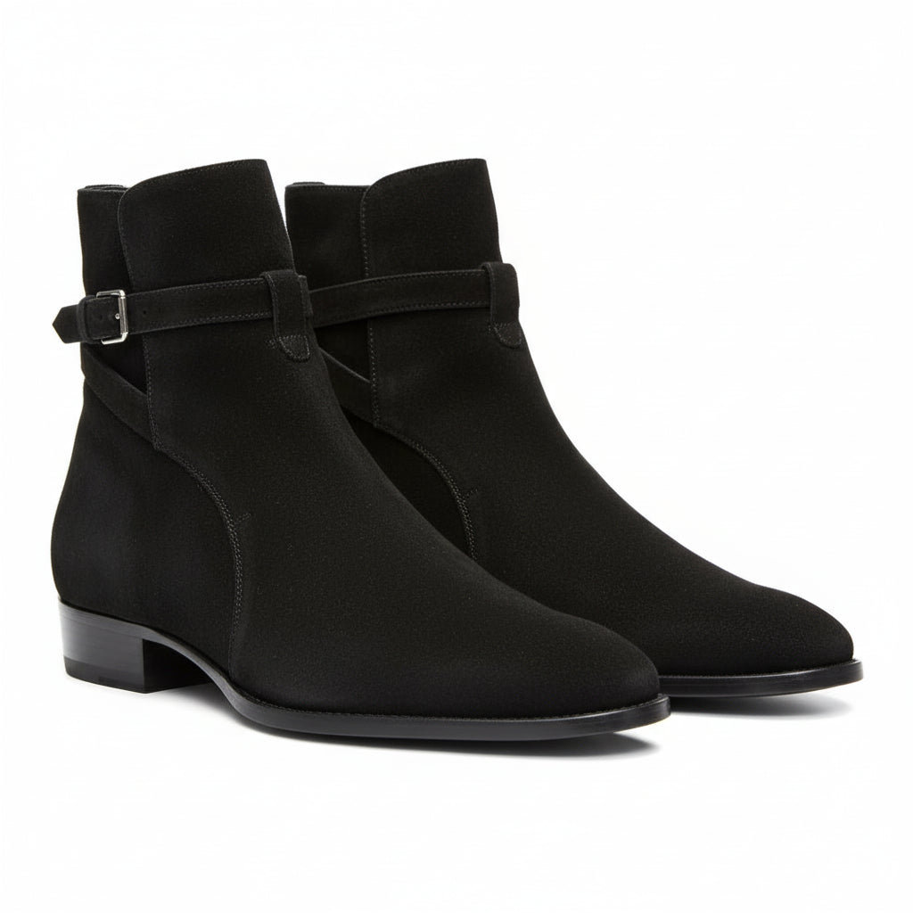 Handmade Mens Black Suede Leather Boots, Men Black Jodhpurs Leather Boot - three-quarter-view