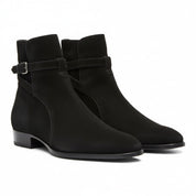 Handmade Mens Black Suede Leather Boots, Men Black Jodhpurs Leather Boot - three-quarter-view