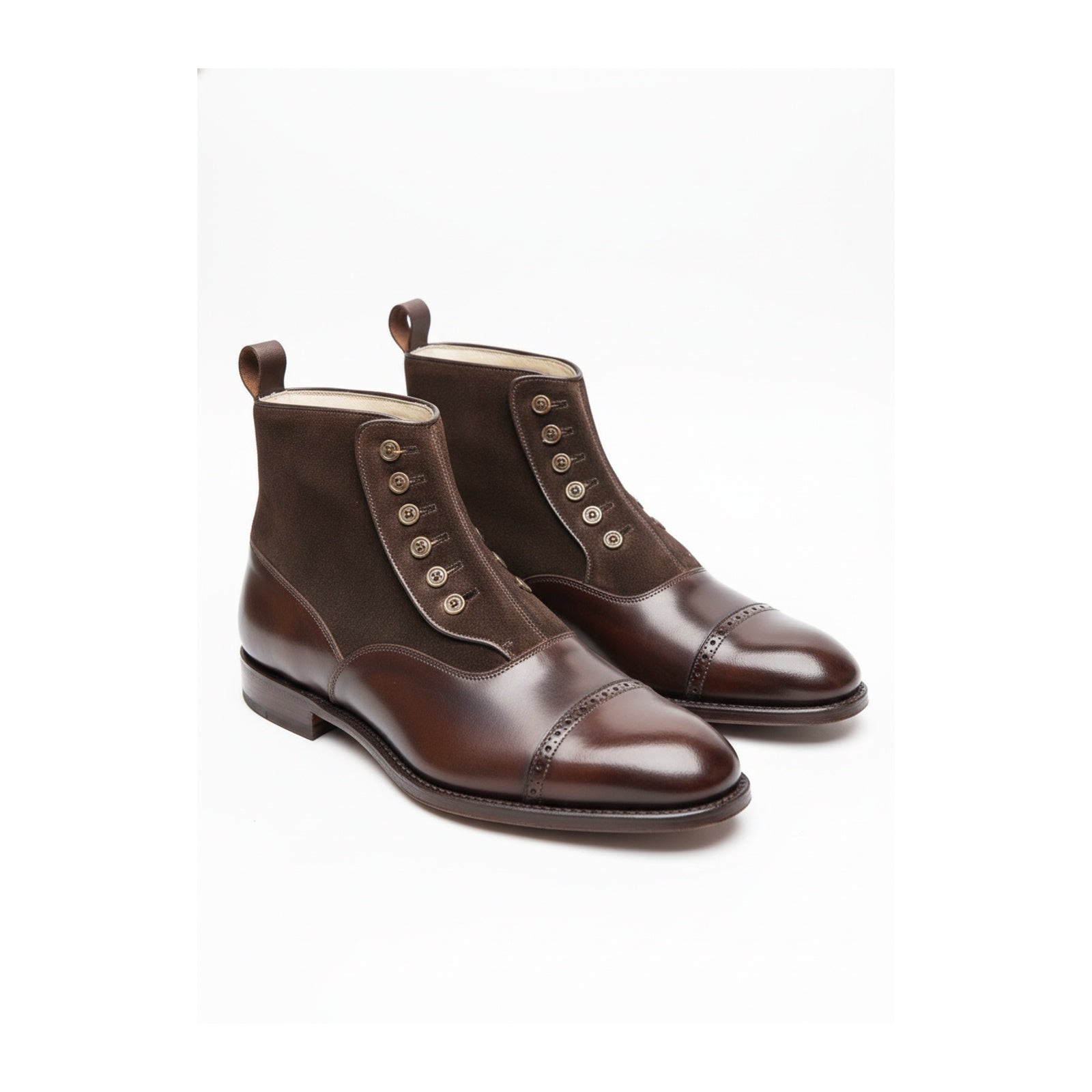 Handmade Mens Brown Button Boots, Men Gentlemen Ankle Boots, Leather Boot - three-quarter-view