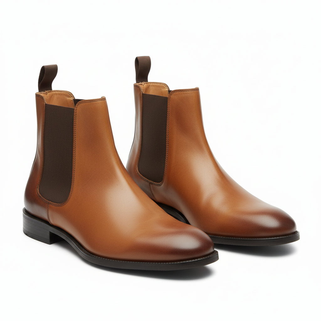 Handmade Mens Brown Chelsea Leather Boot, Mens Leather Boot, Men Ankle Boot - three-quarter-view