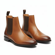 Handmade Mens Brown Chelsea Leather Boot, Mens Leather Boot, Men Ankle Boot - three-quarter-view