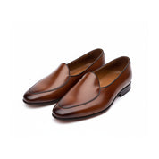 Men's Brown Leather Penny Loafers - three-quarter-view