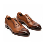 Men's Brown Leather Wingtip Brogue Dress Shoes - three-quarter-view