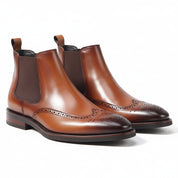 Men's Cow Leather Wingtip Dress Boots - three-quarter-view