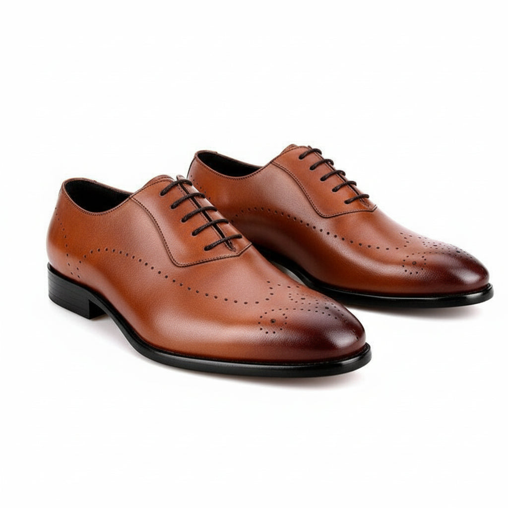 Men's Brown Leather Wingtip Oxford Shoes - three-quarter-view