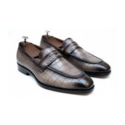 Men's Gray Crocodile Leather Moccasin Dress Shoes - three-quarter-view