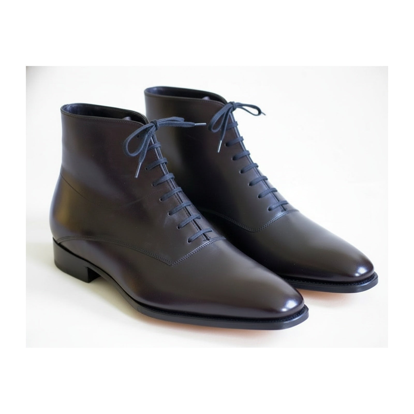 Handmade Mens Fashion Ankle Leather Boot, Men Black Lace Up Boot, Mens Boot - three-quarter-view