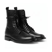 Men's Black Genuine Leather Lace-Up Combat Boots - three