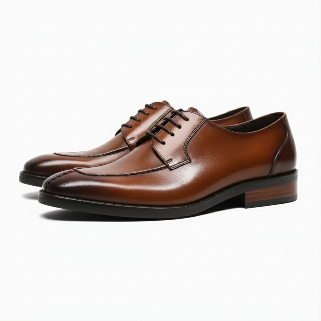 Men's Black Leather Derby Shoes - three-quarter-view