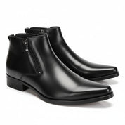 Handmade Mens Pointed Toe Boots, Men Black Zipper Ankle Boot, Fashion - three-quarter-view