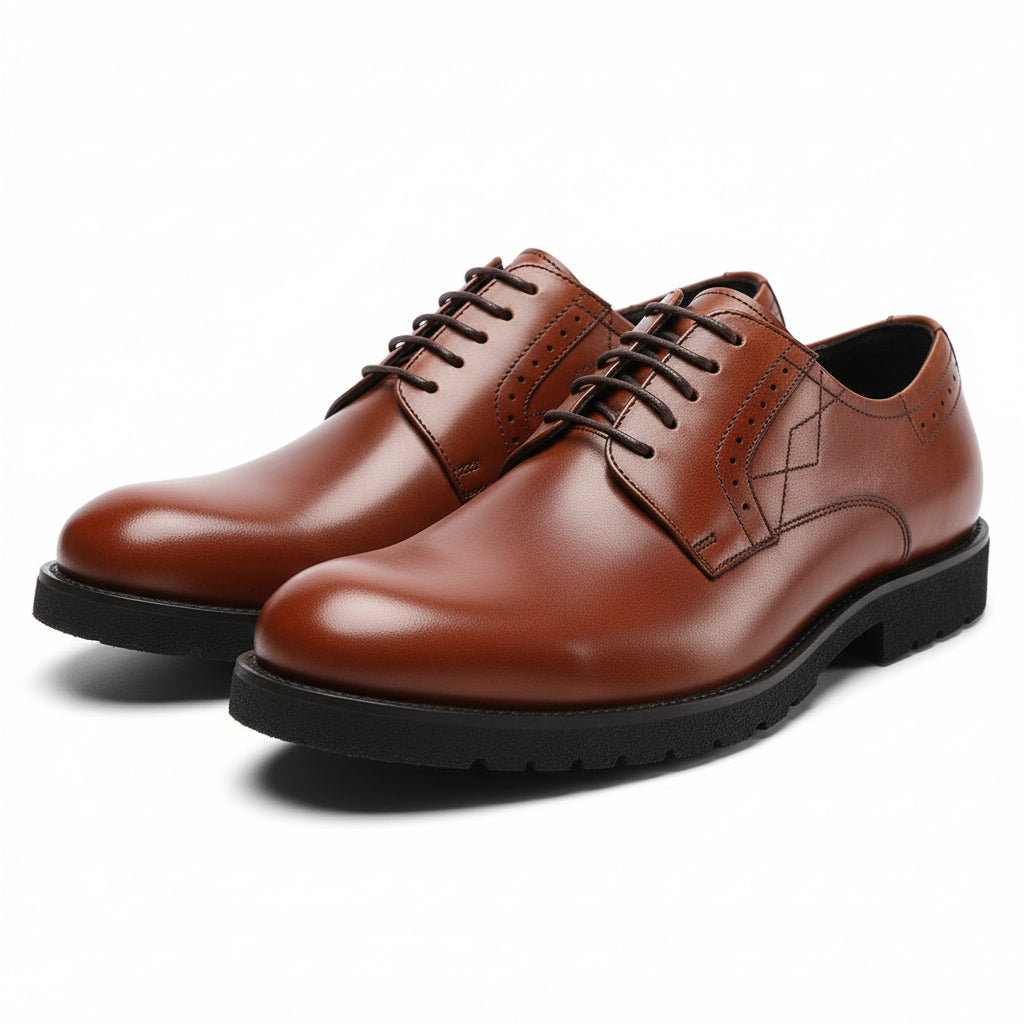 Men's Black Leather Oxford Dress Shoes - three-quarter-view