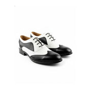 Handmade Mens Spectator Shoes, Men Black and White Lace Up Shoes, Shoes - three-quarter-view