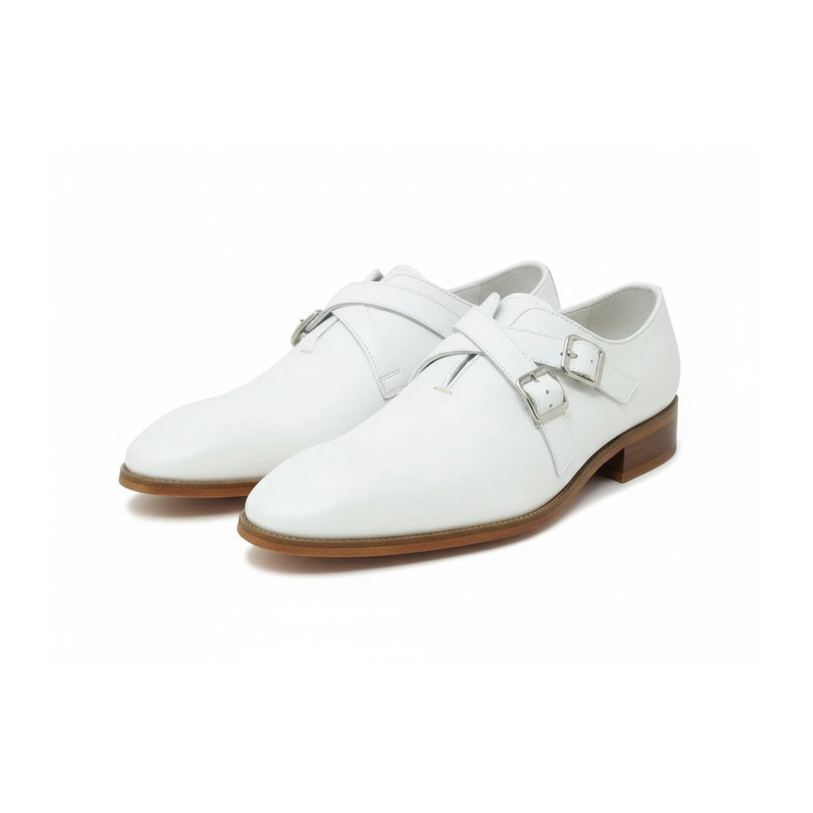 Men's White Leather Oxford Dress Shoes - three-quarter-view