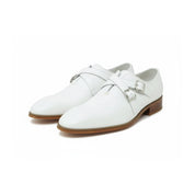 Men's White Leather Oxford Dress Shoes - three-quarter-view
