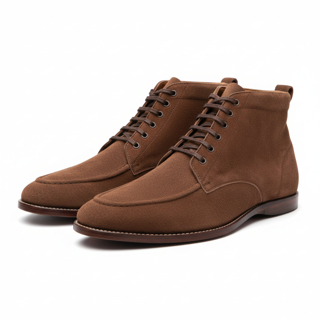 Men's Brown Suede Moc-Toe Lace-Up Boots - three-quarter-view