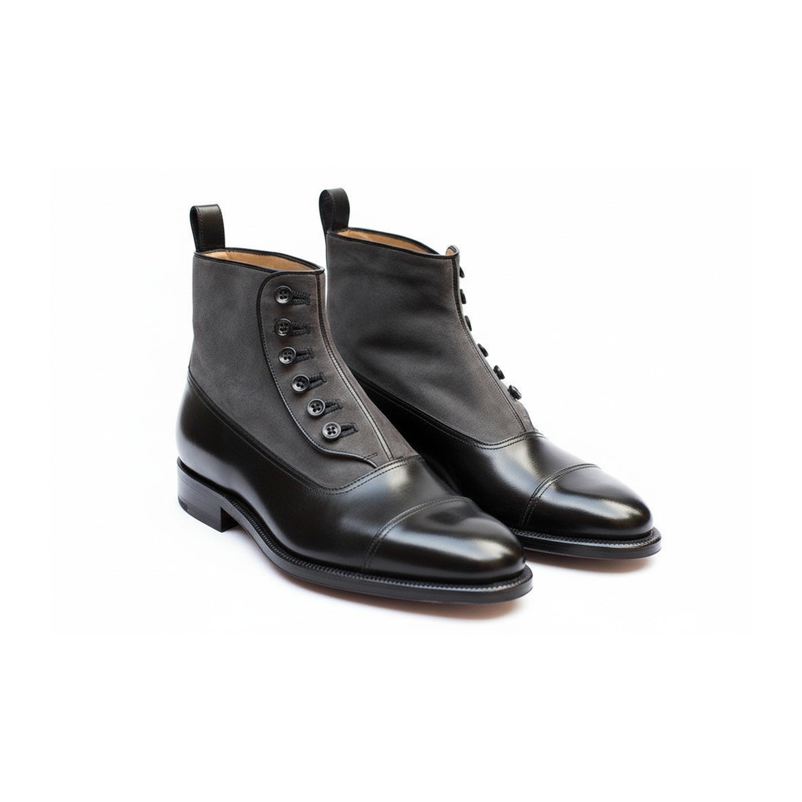 Men's Black & Gray Leather Ankle Boots - three-quarter-view