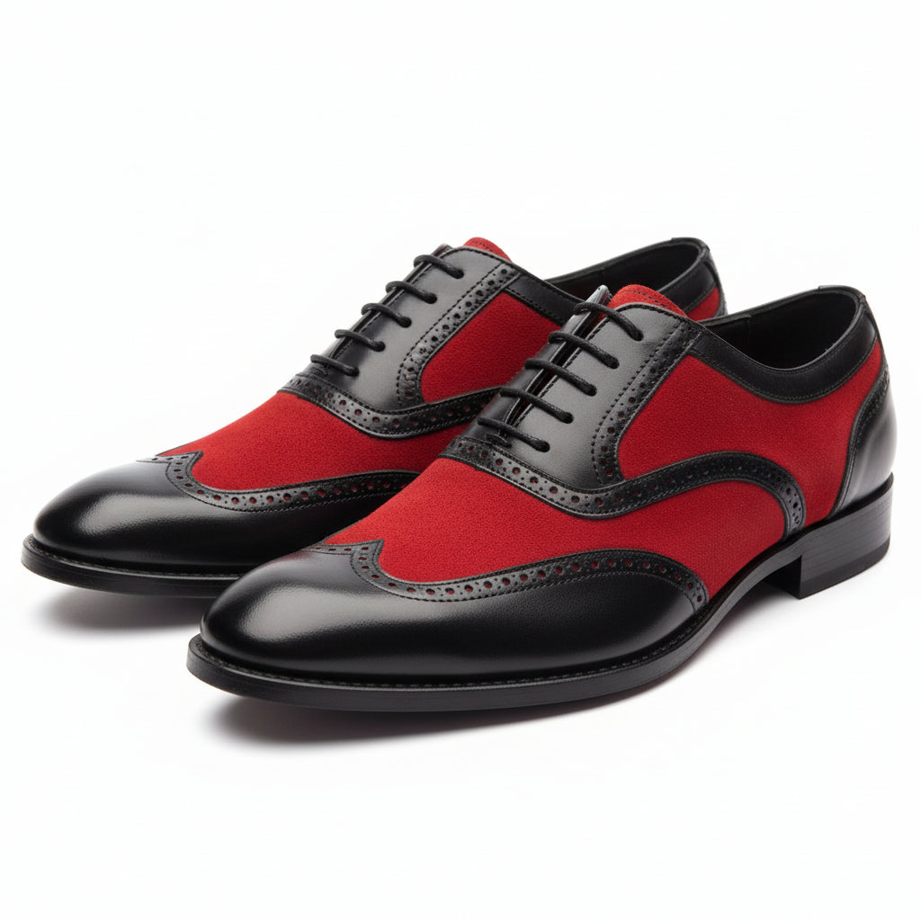 Handmade Two Tone Wingtip Brogue Party Shoes, Men Oxford Leather Dress Shoe - three-quarter-view