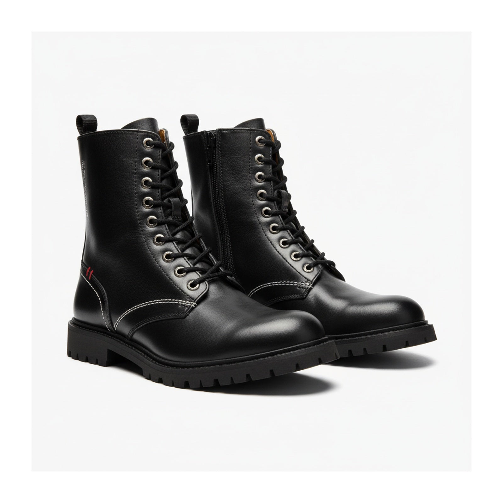 three-quarter-view - Leather Biker Boots - Rugged Black