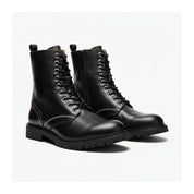 three-quarter-view - Leather Biker Boots - Rugged Black