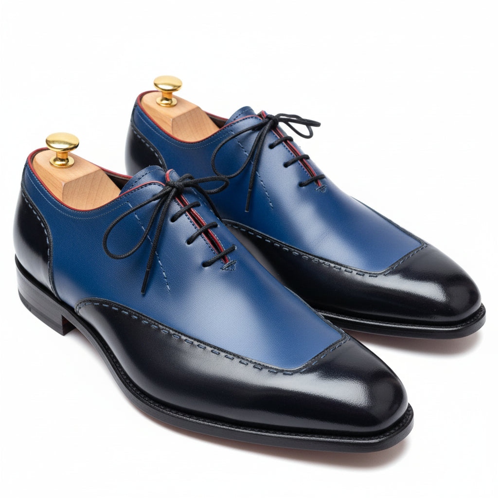 Leather Formal Dress Shoes in Black and Blue - three-quarter-view