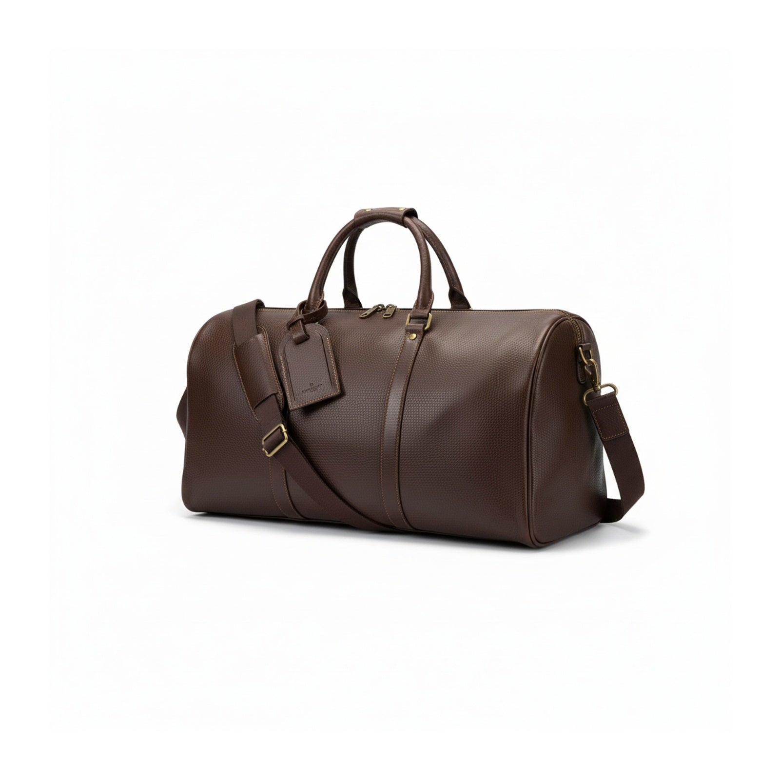 three-quarter-view - Leather Travel Duffel Bag with Shoe Compartment