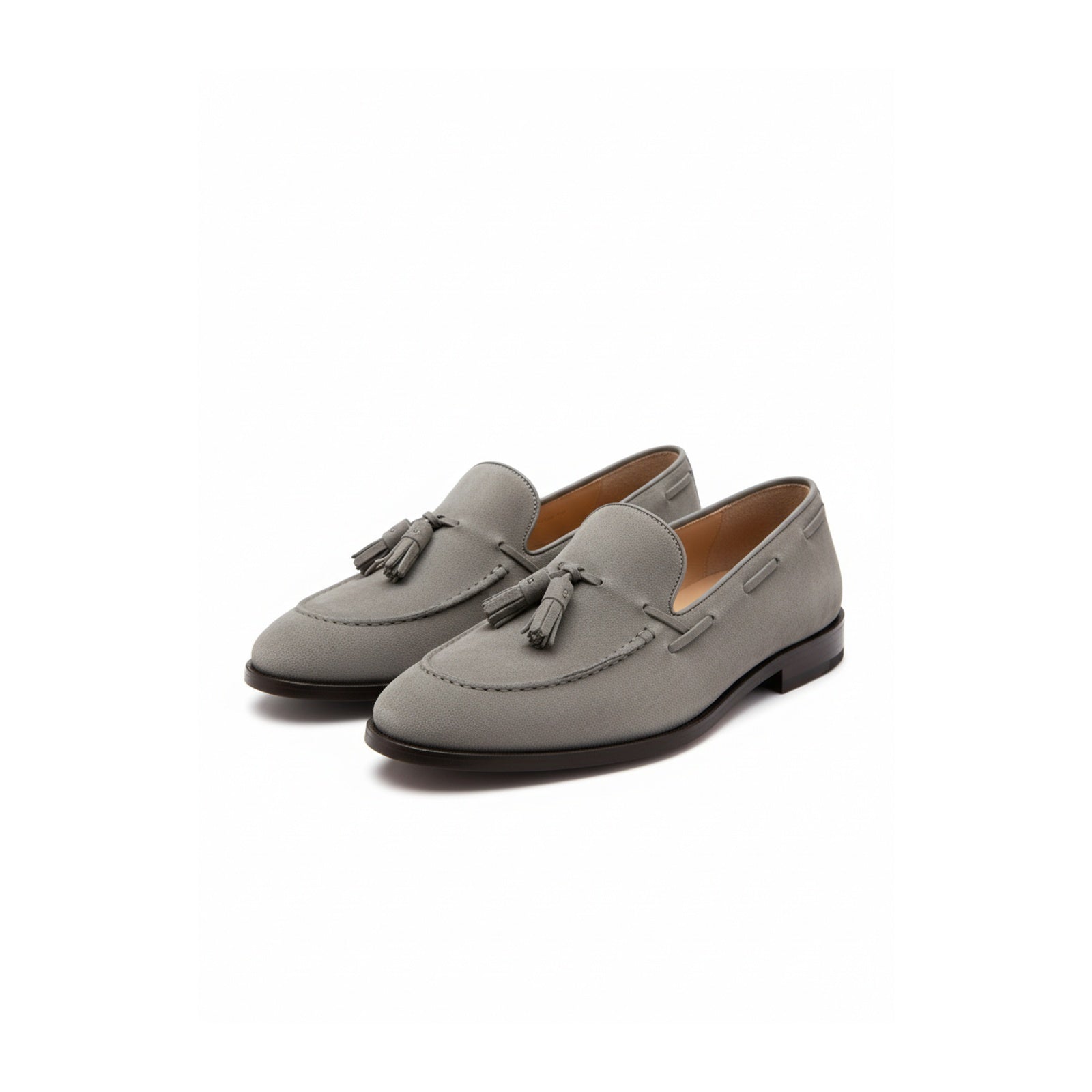 Light Gray Suede Tassel Moccasins - three-quarter-view