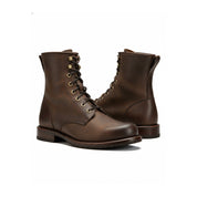 Men Brown Combat Boot, Lace Up Boots, Handmade Leather Boot - three-quarter-view