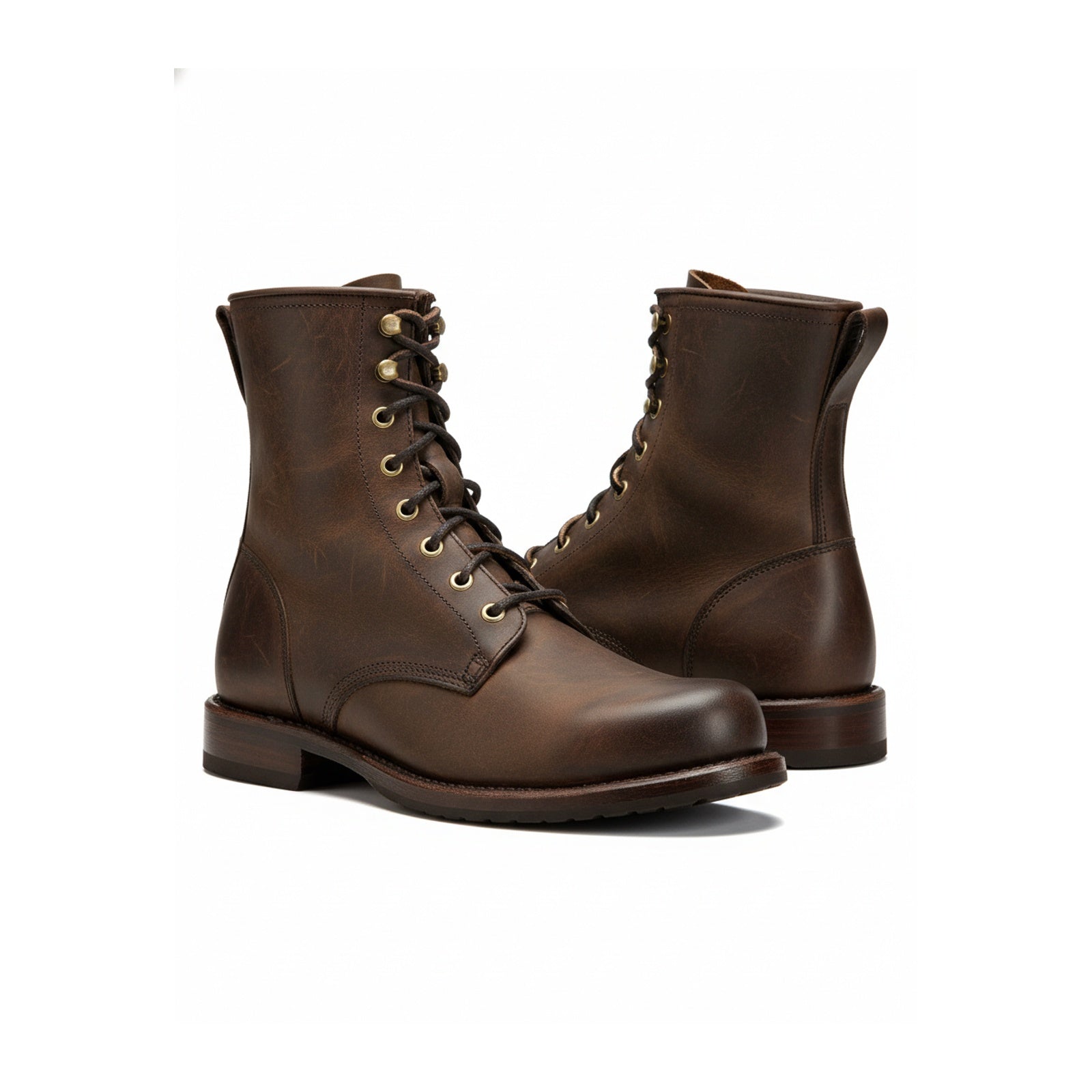 Men Brown Combat Boot, Lace Up Boots, Handmade Leather Boot - three-quarter-view