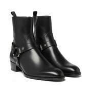 Men Fashion High Ankle Side Zipper Black Boot, Men Genuine Leather Boot - three-quarter-view
