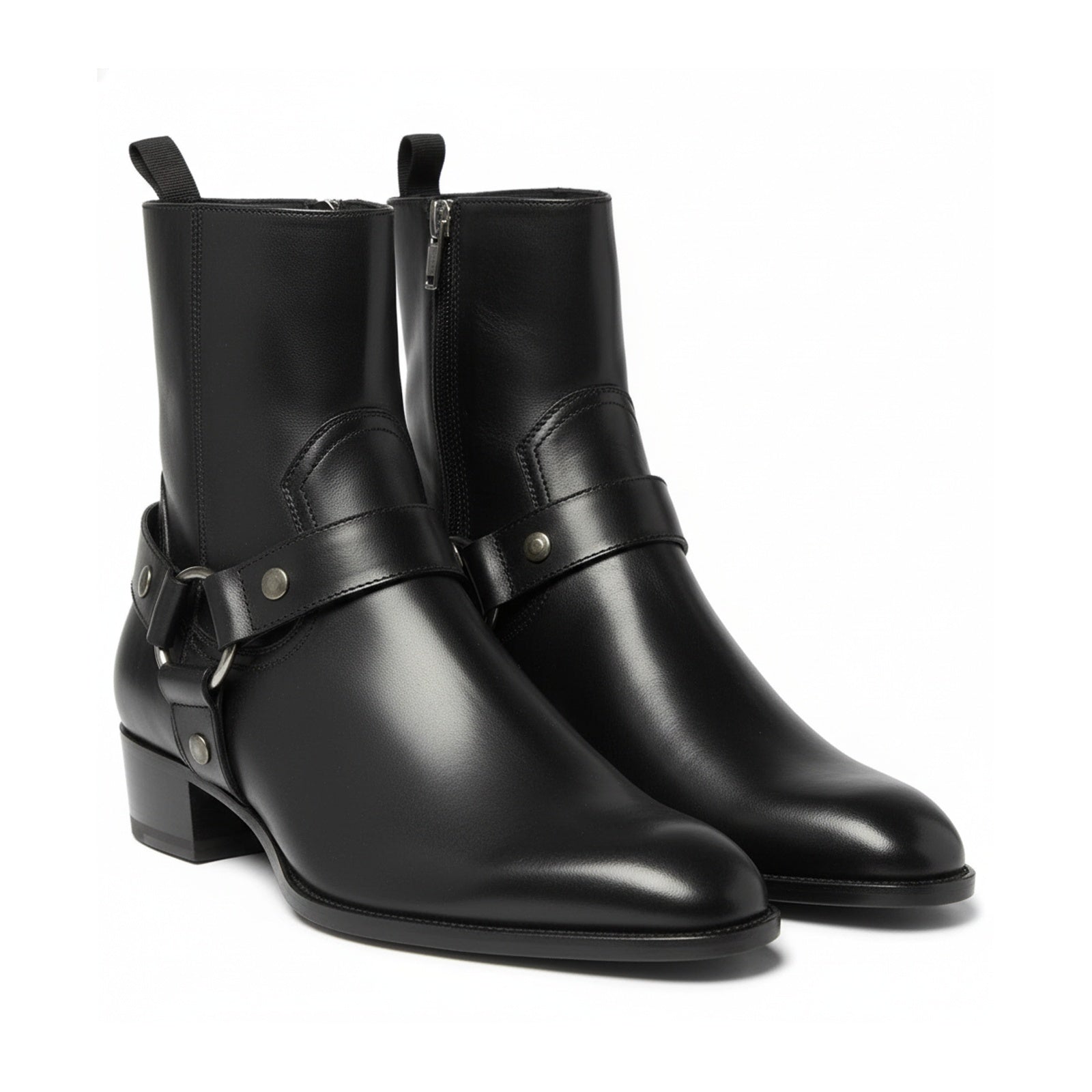 Men Fashion High Ankle Side Zipper Black Boot, Men Genuine Leather Boot - three-quarter-view