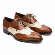 Men Spectator Shoes, Two Tone Shoes, Brown and White Formal Shoes, - three-quarter-view