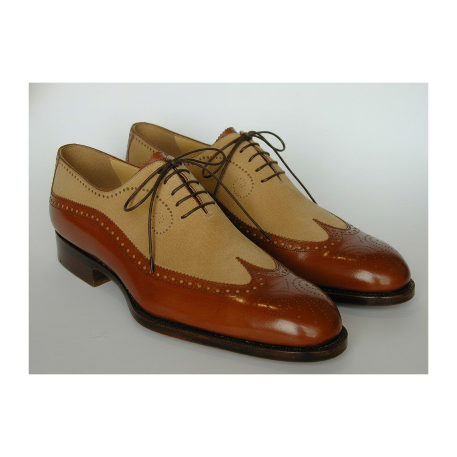 Men Spectator Shoes, Wingtip Brogue Two Tone Shoes, Formal Dress Shoes - three-quarter-view