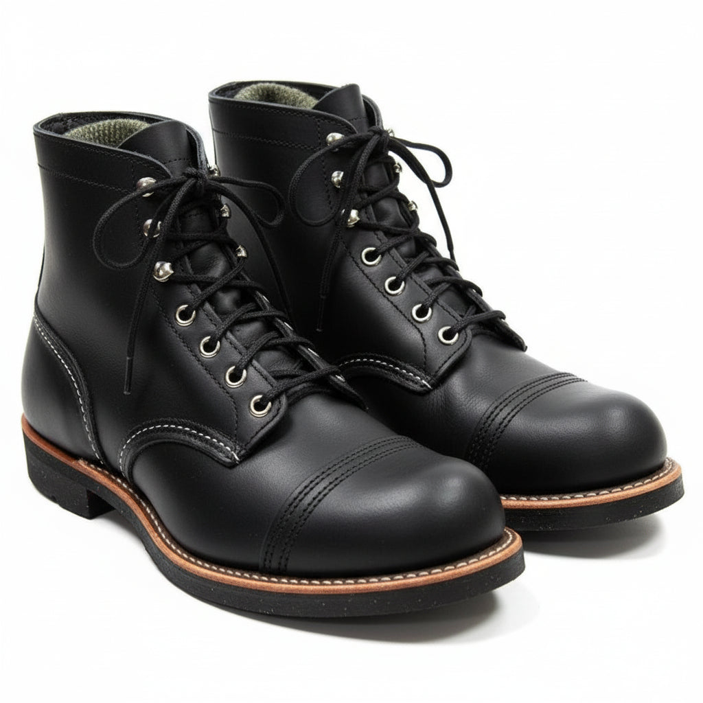 Men's Ankle High Black Leather Casual Boots - three-quarter-view