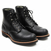 Men's Ankle High Black Leather Casual Boots - three-quarter-view