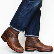 Men's Antique Brown Leather Motorcycle Boots - three-quarter-view