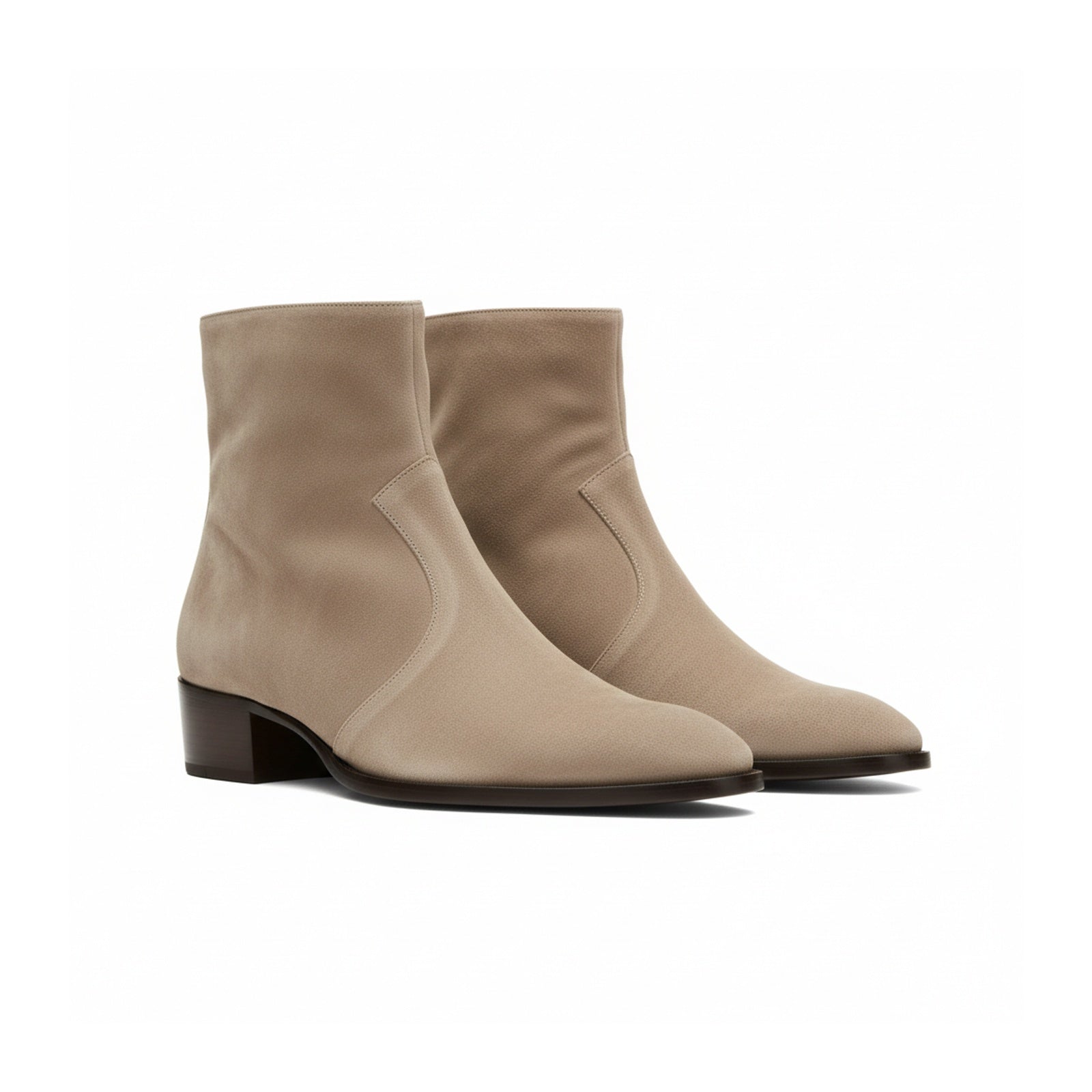 three-quarter-view - Men's Beige Suede Ankle Boots with Zipper Closure